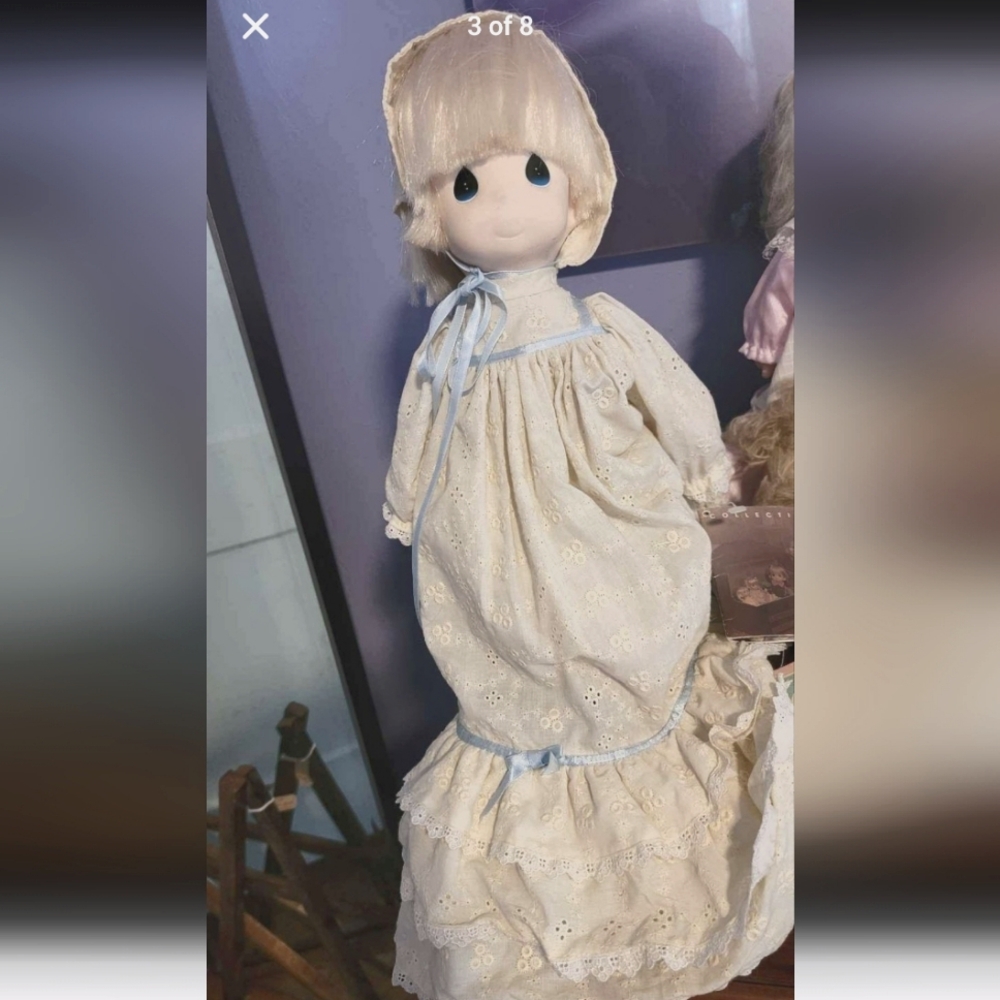 PRECIOUS MOMENTS DOLL JORDAN WITH ORIGINAL TAGS AND STAND. 16"